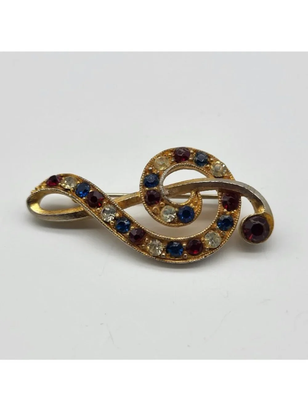 Rafaelian Vintage Signed Rhinestone Music Note Brooch Pin